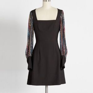 Anthropologie Hutch From Dawn to Dazzle Black Rainbow Sequin Sleeve Mini Dress